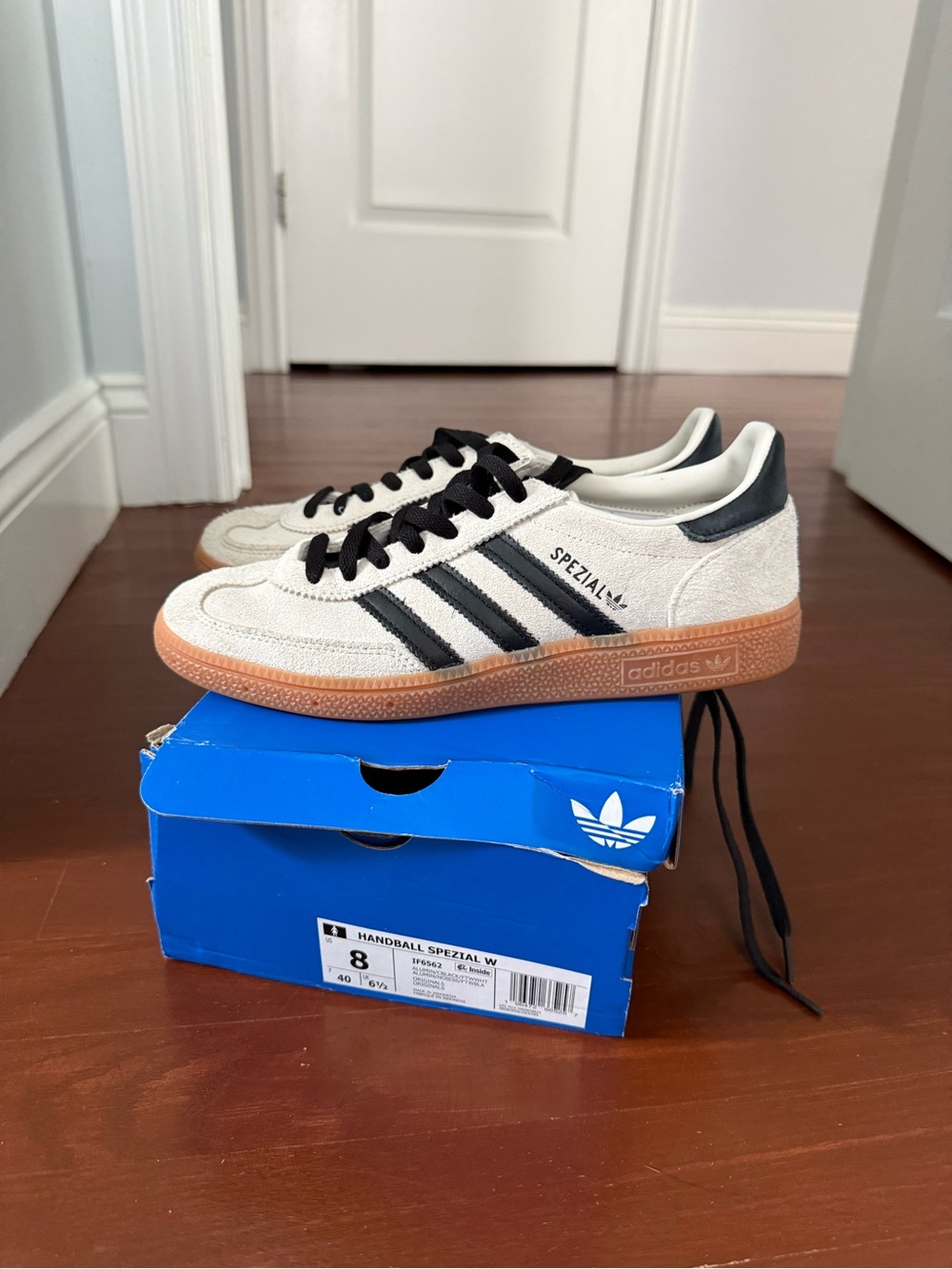 adidas women’s Spezial Beige & Black Suede Sneakers